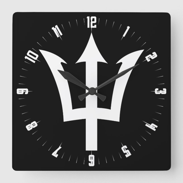 Barbados Trident  Square Wall Clock Quadratische Wanduhr (Vorderseite)