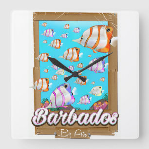Barbados-Tropische Fische-Reiseposter Quadratische Wanduhr