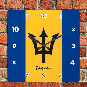 Barbados-Uhr, patriotische Zuhause, Barbados-Flagg Quadratische Wanduhr