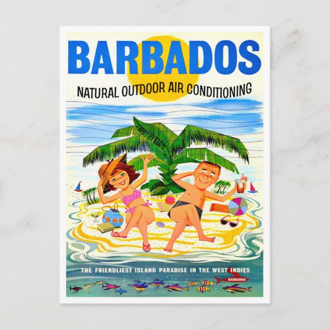 Barbados Vintage Reise Postkarte (Vorderseite)
