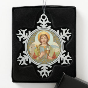 Barbara von Nicomedia (BK 001) Schneeflocken Zinn-Ornament