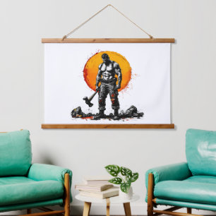Barbarei medievaWood Topped Wall Tapestory Wandteppich Mit Holzrahmen