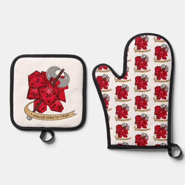 Barbarian Dice Design Ofenhandschuh & Topflappen-Set (Vorderseite)