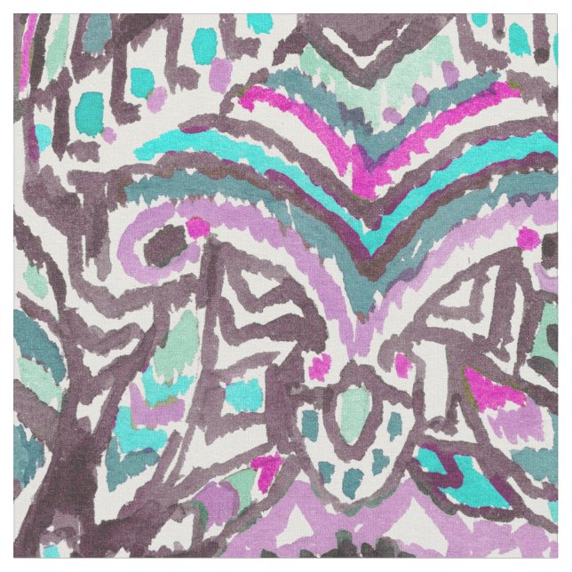 Barbarisches Feder Boho Aquarell-Stammes- Gewebe Stoff (Nahaufnahme)