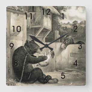 Barbe - Ours, chien et âne Carré Horloge murale