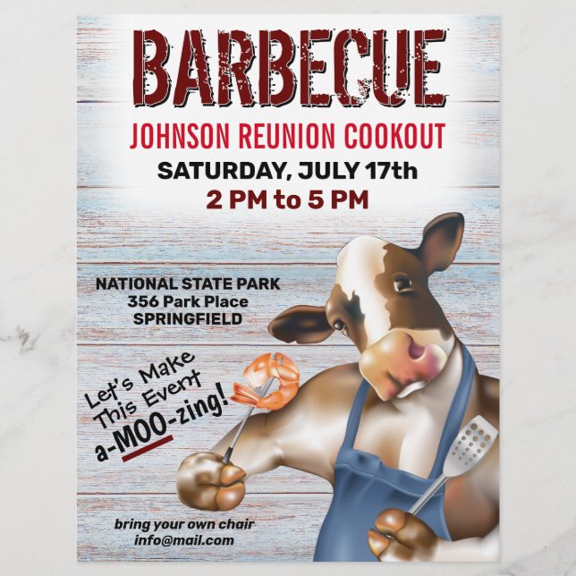 Barbecue Cookout Kuh Grillen Shrimps Flyer (Vorne)