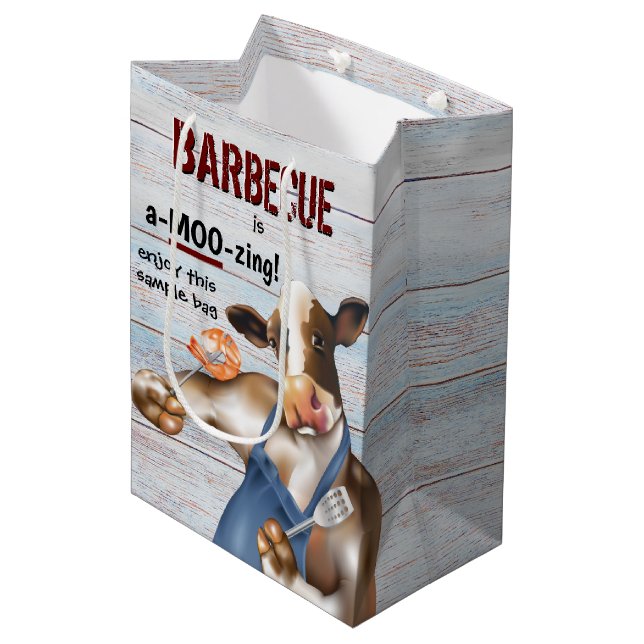 Barbecue Cookout Kuh Grillen Shrimps Mittlere Geschenktüte (Vorderseite Schrägansicht)