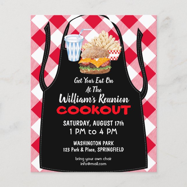 Barbecue Cookout Wiedersehen Fast Food Gingham Flyer (Vorne)