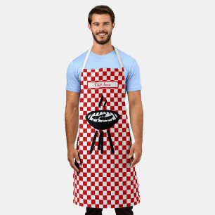 Barbecue DIY Farben Rot Weiß Schachbrettmuster  Schürze