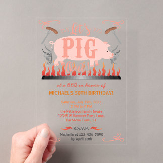 Barbecue GRILLEN Funny Pig Sommer Geburtstagsparty Acryleinladungen
