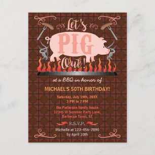 Barbecue GRILLEN Funny Pig Sommer Geburtstagsparty Einladungspostkarte