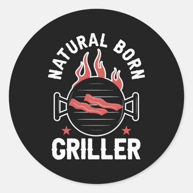 Barbecue Grillen Grillmaster Natural Geboren Grill Runder Aufkleber (Vorderseite)