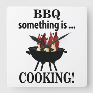 Barbecue-Koch Chef Lustig BBQ Quadratische Wanduhr