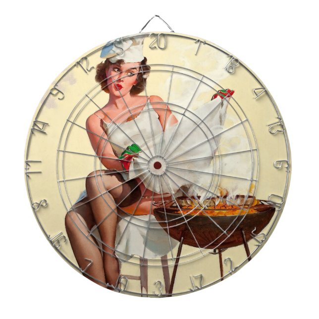 Barbecue Pin-Up Mädchen Dartscheibe (vorne)