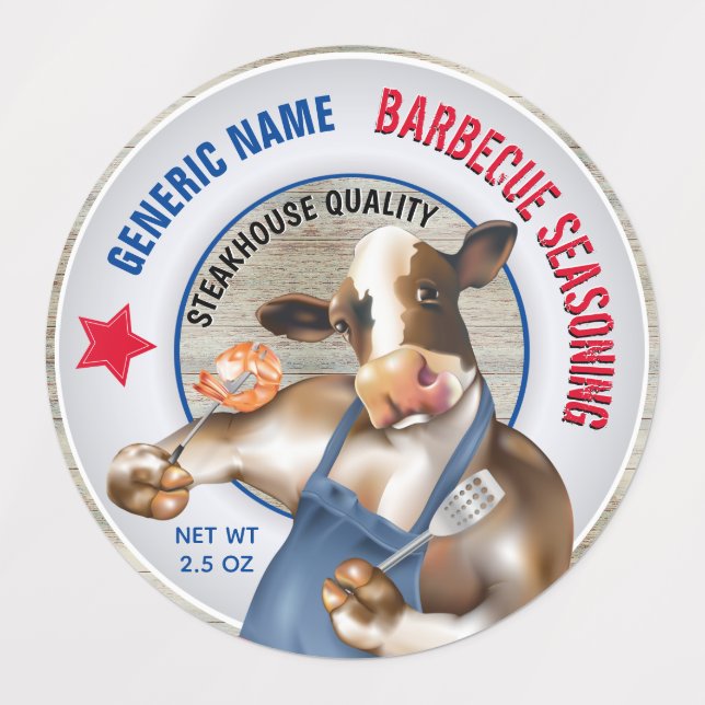 Barbecue Seasoning Kuh Grillen Shrimps Etiketten (Design 1)