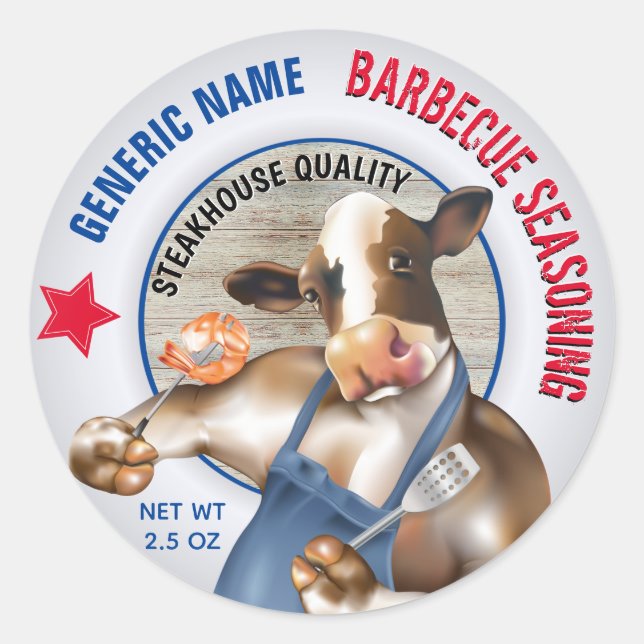 Barbecue Seasoning Kuh Grillen Shrimps Runder Aufkleber (Vorderseite)