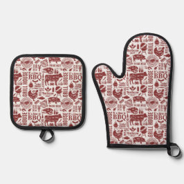 Barbecue Time Prime Meat Pattern Graphic  Ofenhandschuh & Topflappen-Set