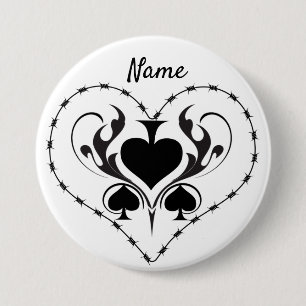 Barbed Wire Herz Schwarze Spades Thunder_Cove Button