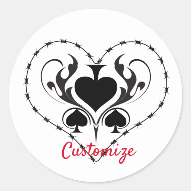 Barbed Wire Herz Schwarze Spades Thunder_Cove Runder Aufkleber (Vorderseite)