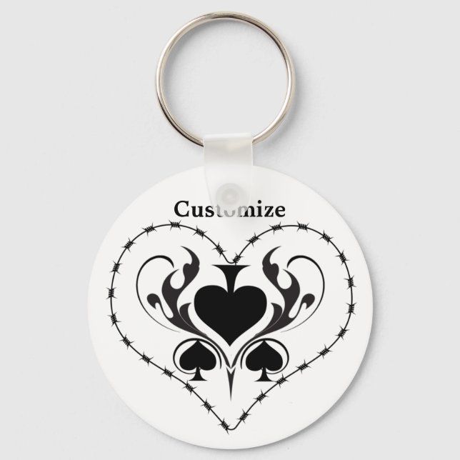 Barbed Wire Herz Schwarze Spades Thunder_Cove Schlüsselanhänger (Vorderseite)