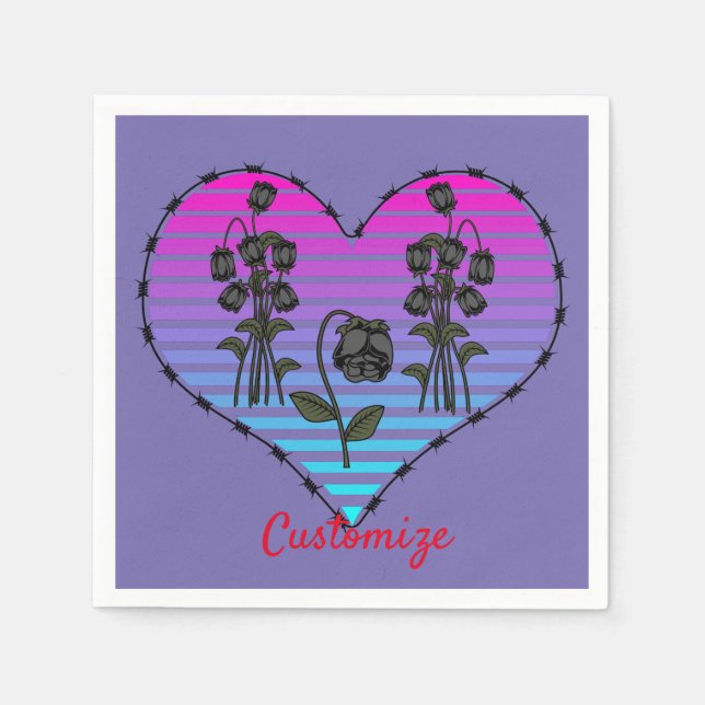 Barbed Wire Herz Wild Schwarze Rose Thunder_Cove Serviette (Vorderseite)