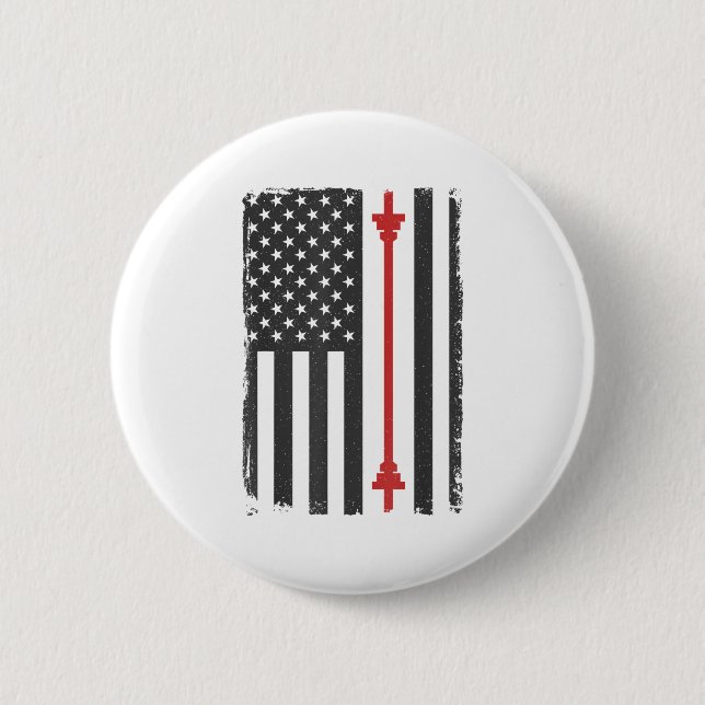 Barbell American Flag Gym Workout Tee Usa Motivati Button (Vorderseite)