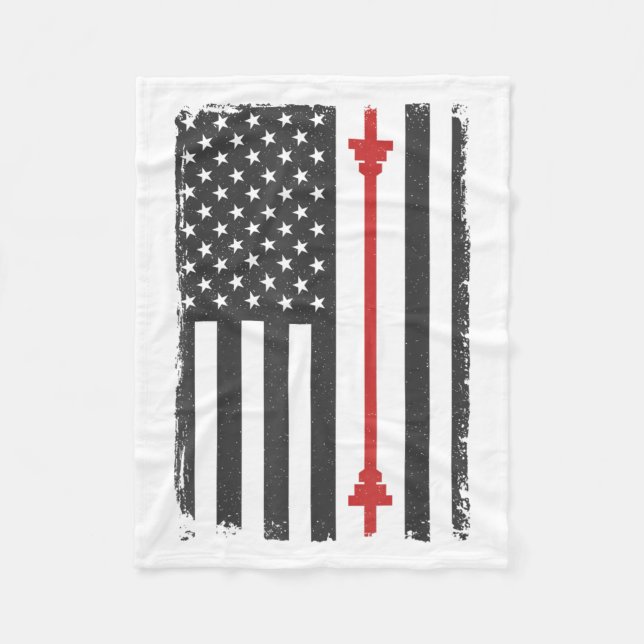 Barbell American Flag Gym Workout Tee Usa Motivati Fleecedecke (Vorderseite)