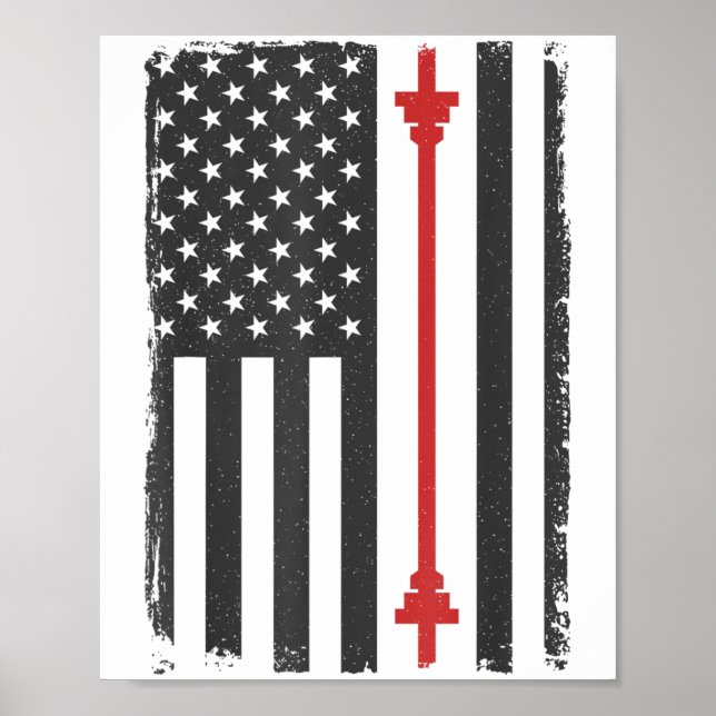 Barbell American Flag Gym Workout Tee Usa Motivati Poster (Vorne)
