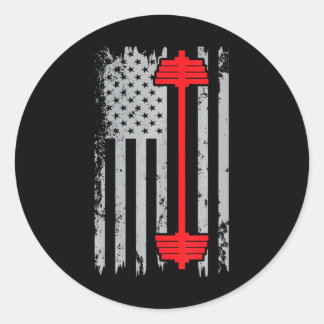 Barbell American Flag Patriotic Weightlift Runder Aufkleber