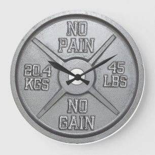 Barbell Plate Wall Clock - No Brot No Gain Große Wanduhr