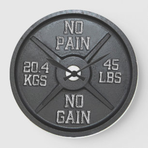 Barbell Plate Wall Clock - No Brot No Gain Große Wanduhr