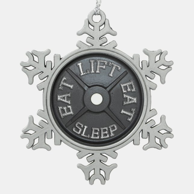 Barbell-Platte - Aufzug, essen, schlafen Schneeflocken Zinn-Ornament (Vorderseite)
