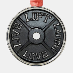 Barbell-Platte - heben Sie an, Live, Liebe, Lachen Silbernes Ornament