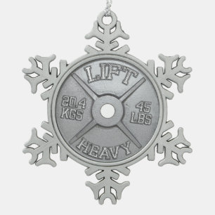 Barbell-Platte - heben Sie schweres an Schneeflocken Zinn-Ornament