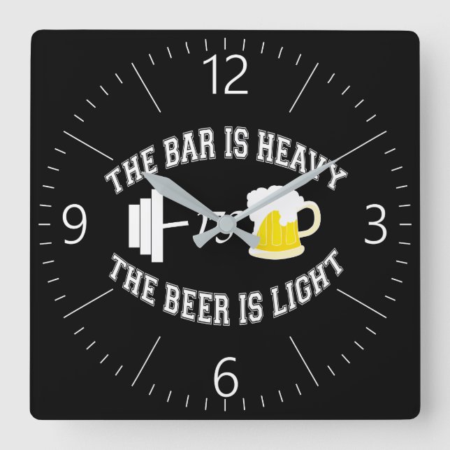 Barbell vs Bier Quadratische Wanduhr (Vorderseite)