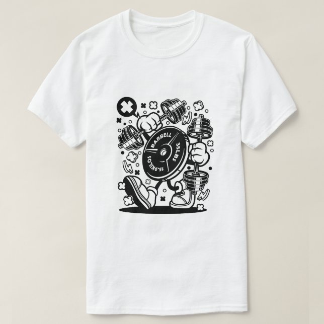 Barbell Weight Lifting Cartoon T-Shirt (Design vorne)