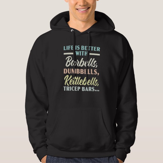 Barbells Dumbells Kettlebells Tricep Bars Fitness Hoodie (Vorderseite)
