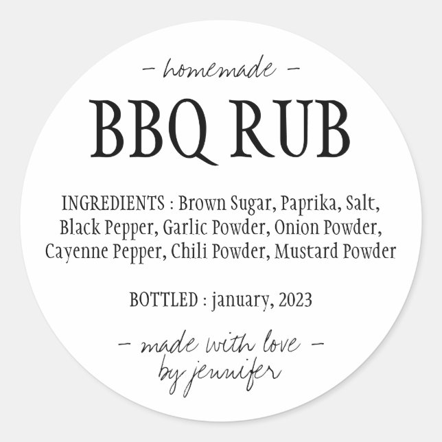 Barbeque Seasoning GRILLEN Rub Runder Aufkleber (Vorderseite)