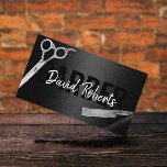 Barber Barbershop Razor & Scissor Modern Black Visitenkarte<br><div class="desc">Barber Barbershop Razor & Scissor Modern Black Business Card.</div>