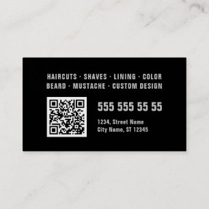 Barber Black Gray Bold Typografy QR Code Visitenkarte