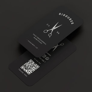 Barber Black Silver Scissors Barbershop Minimal Visitenkarte