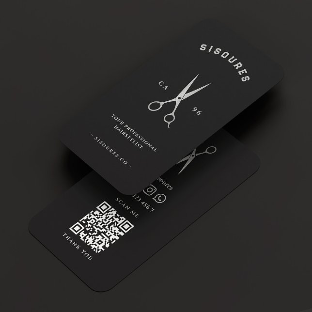 Barber Black Silver Scissors Barbershop Minimal Visitenkarte (Barber Black Silver Scissors Barbershop Minimal Business Card
)