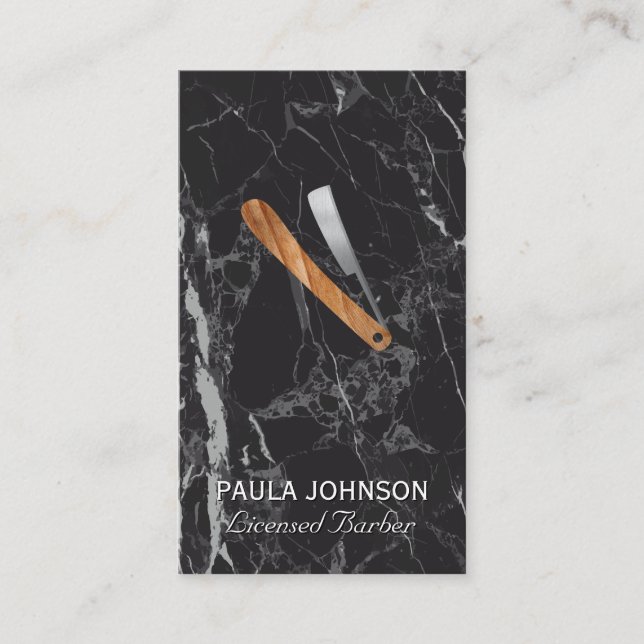 Barber Blade | Schwarzer Marmor Visitenkarte (Vorderseite)