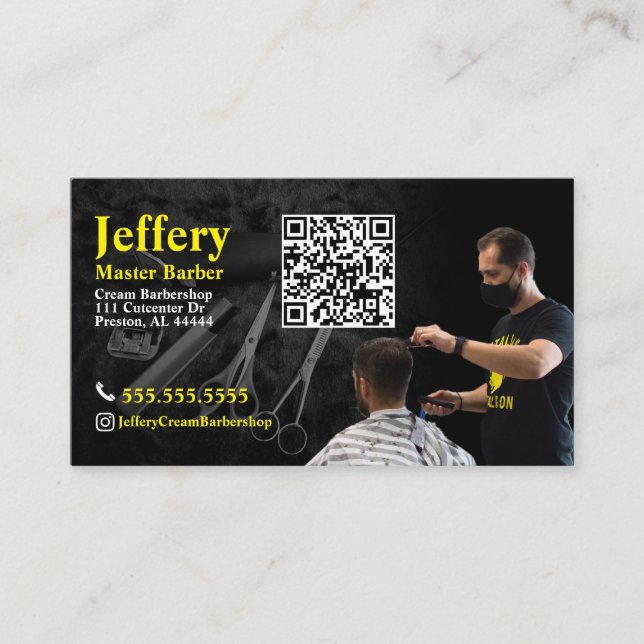 Barber Business Card mit QR Code Visitenkarte (Vorderseite)