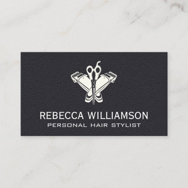 Barber Clippers | Schere | Leder Visitenkarte (Vorderseite)