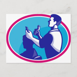 Barber Cutting Hair Barbershop Retro Postkarte