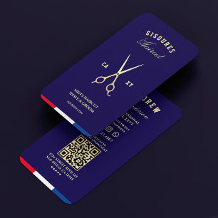 Barber Dark Blue Red White Imitats Gold Schere Visitenkarte