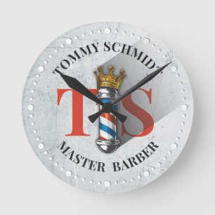 Barber Friseursalon King Crown Barberstange Friseu Runde Wanduhr