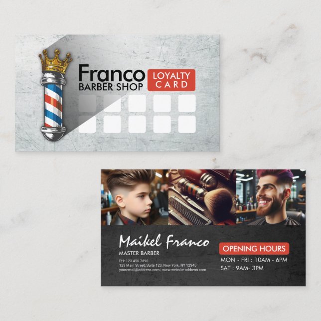 Barber Haar Shop King Crown Barber Pole FOTO Treuekarte (Vorne/Hinten)