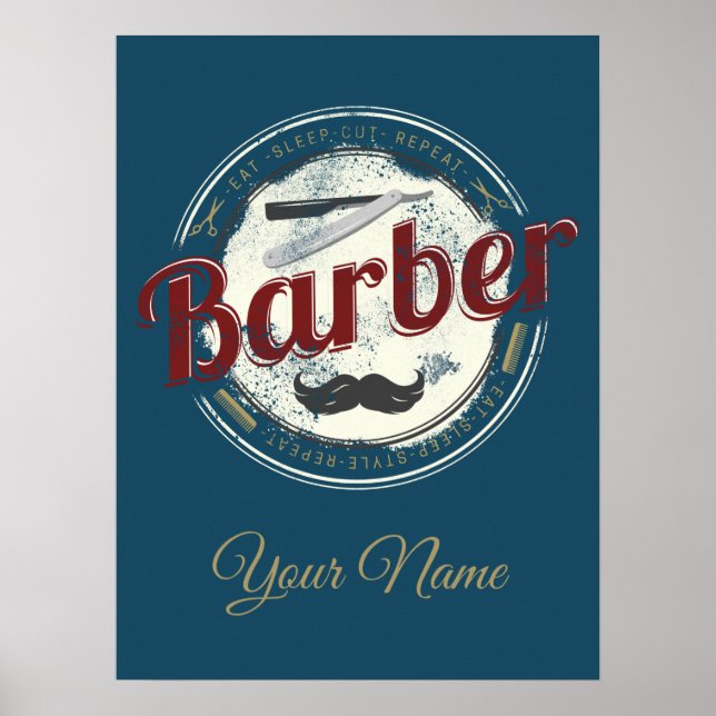Barber Hair Hustler Friseur Retro Friseur Poster (Vorne)